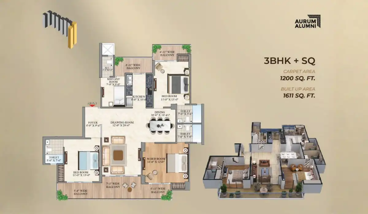 Aurum Alumni Bliss 3 BHK + Servant - 1611 Sq.Ft. Aurum Alumni Bliss 3 BHK + Servant - 1611 Sq.Ft.